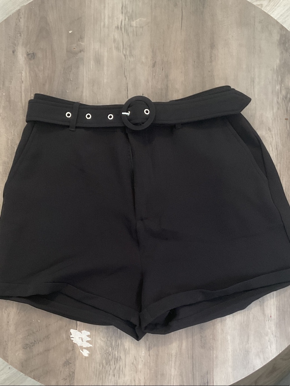 Guess Black High-Waist Shorts with Round Buckle Belt
